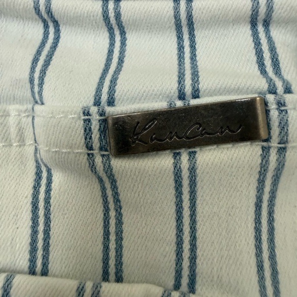 KanCan Womens High Rise Striped Bermuda Shorts White Blue Raw Hem Size Large - Picture 7 of 11